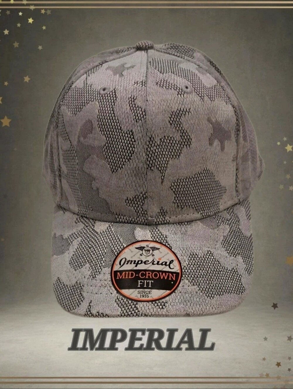 Imperial 1916 Camo Print Mid Crown Snapback Baseball Cap Gray Black